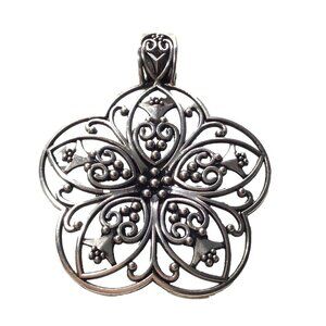 Ornate Floral Pendant For Necklace Silver Tone